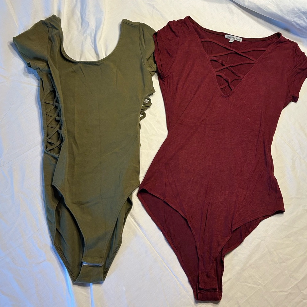 Charlotte Russe Olive and Burgundy Bodysuits. Size small